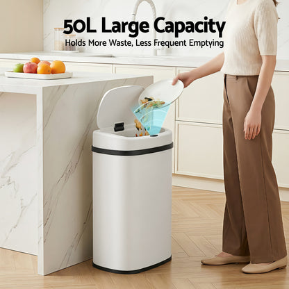 Devanti 50L Sensor Bin Motion Rubbish Automatic White SB-D-50-WH