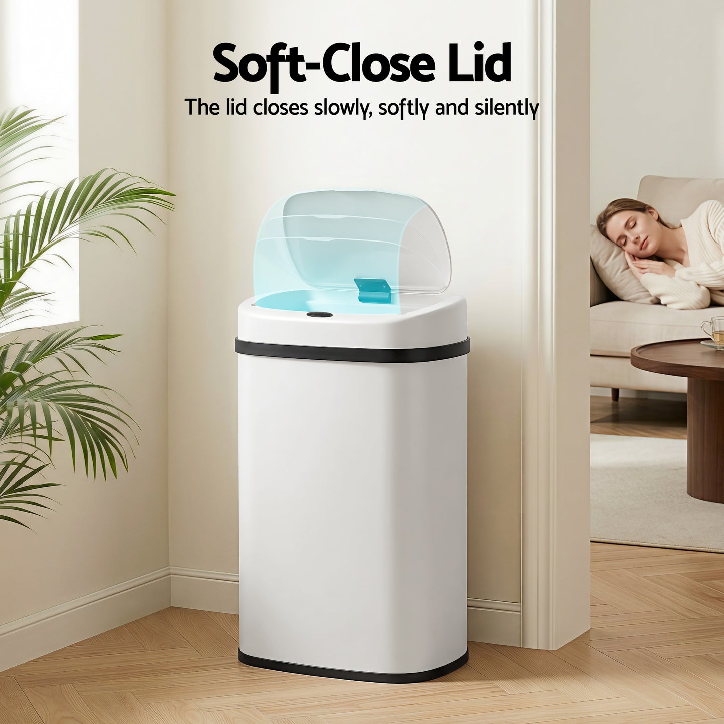 Devanti 50L Sensor Bin Motion Rubbish Automatic White SB-D-50-WH