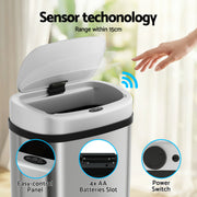 Devanti 60L Sensor Bin Motion Rubbish Automatic Silver SB-D-60-SS