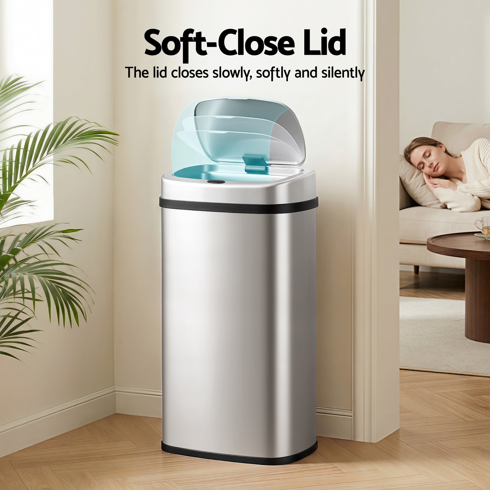 Devanti 60L Sensor Bin Motion Rubbish Automatic Silver SB-D-60-SS
