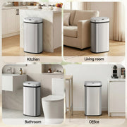 Devanti 60L Sensor Bin Motion Rubbish Automatic Silver SB-D-60-SS