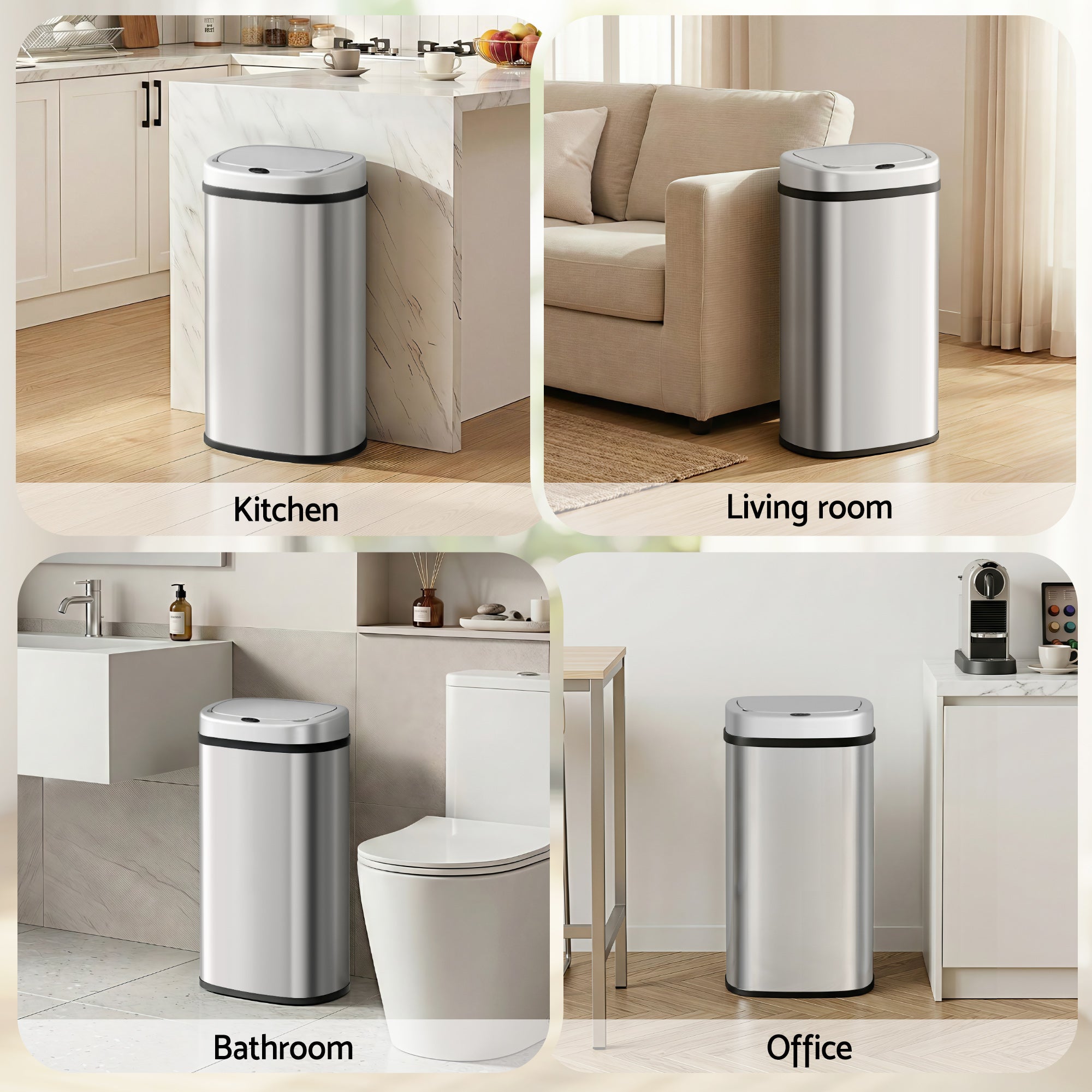 Devanti 60L Sensor Bin Motion Rubbish Automatic Silver SB-D-60-SS