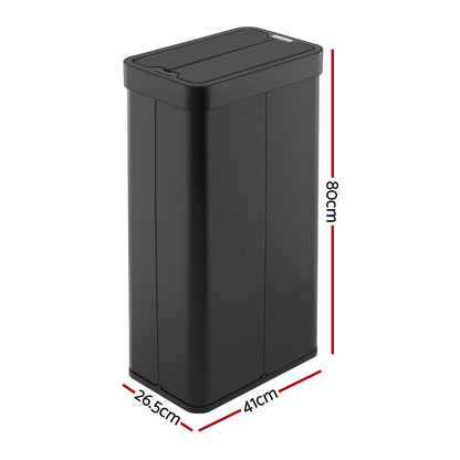 Devanti Rubbish Bin 70L Automatic Sensor Kitchen Bin, Slim Smart Garbage Can Touchless Rectangular with Liner SB-E-70L-BK