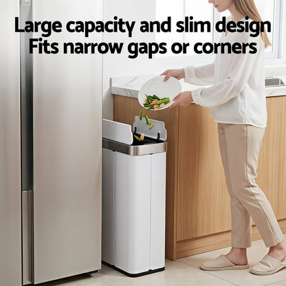Devanti Rubbish Bin 70L Automatic Sensor Kitchen Bin, Slim Smart Garbage Can Touchless Rectangular with Liner SB-E-70L-WH