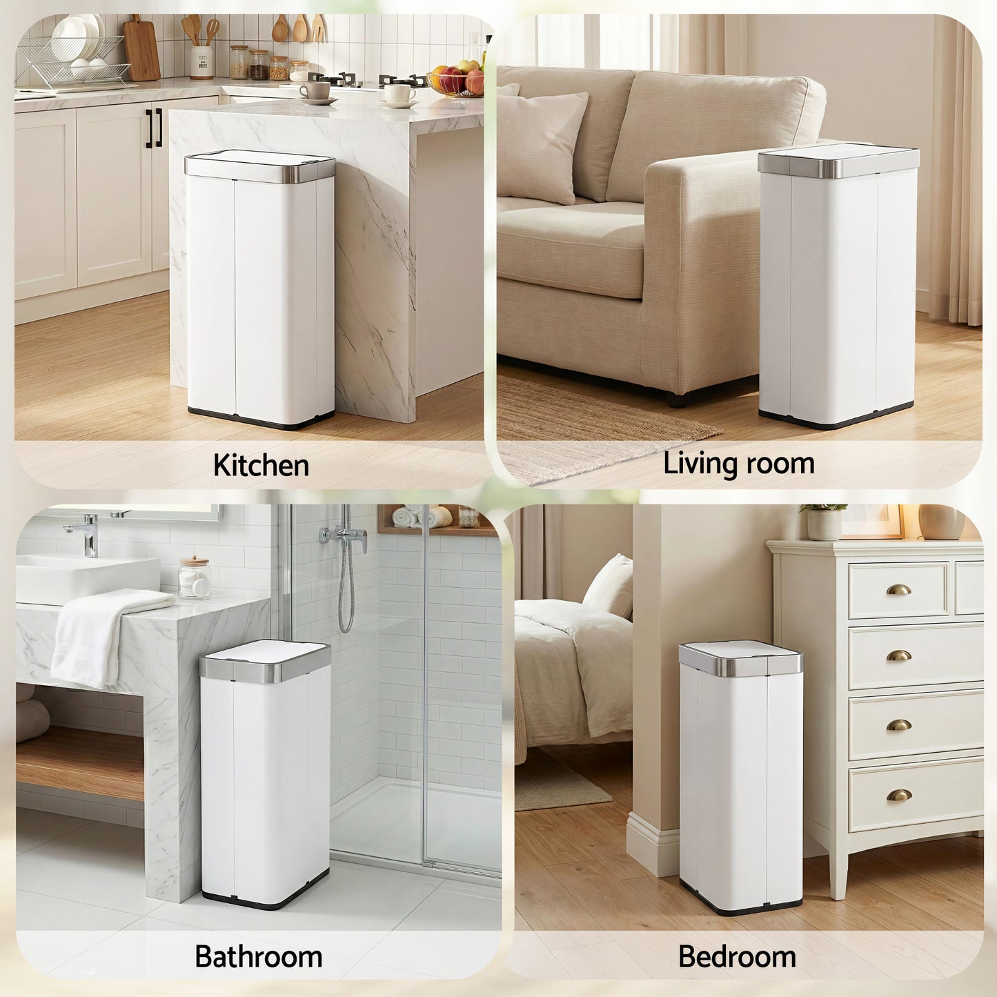 Devanti Rubbish Bin 70L Automatic Sensor Kitchen Bin, Slim Smart Garbage Can Touchless Rectangular with Liner SB-E-70L-WH
