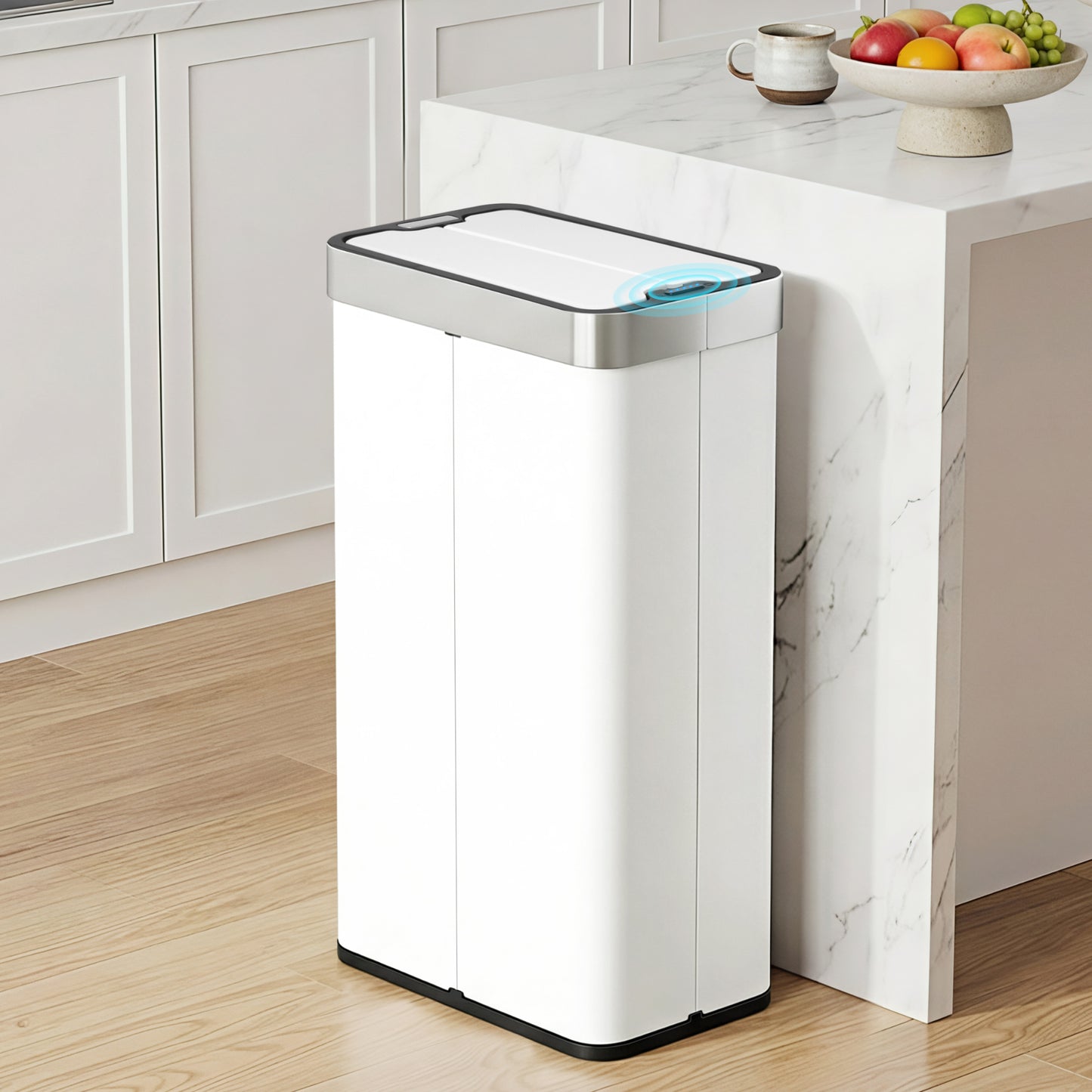 Devanti Rubbish Bin 70L Automatic Sensor Kitchen Bin, Slim Smart Garbage Can Touchless Rectangular with Liner SB-E-70L-WH