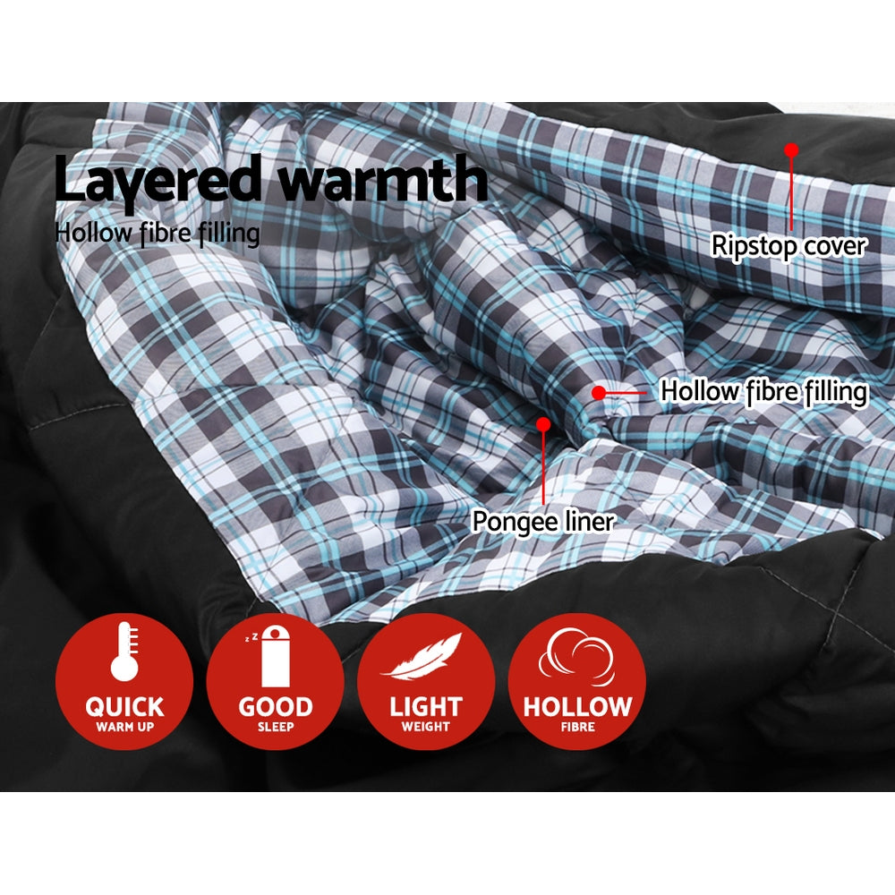 Weisshorn Sleeping Bag Double Pillow Thermal Camping Hiking Tent Grey -10&deg;C SB-ENV-Q-GR