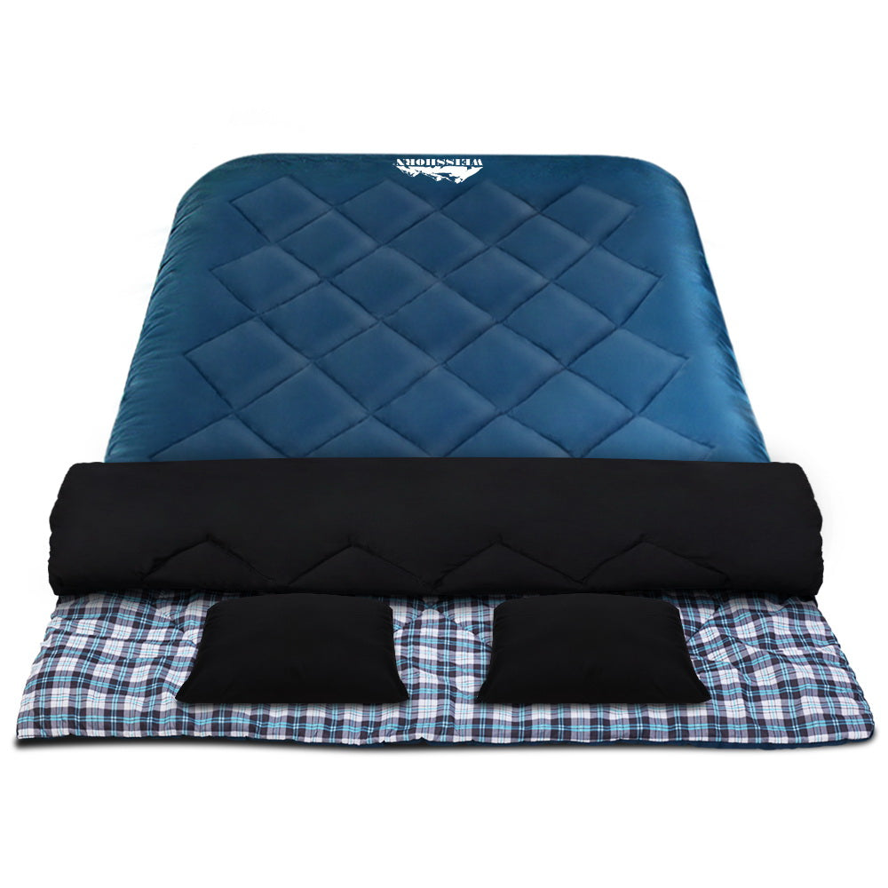 Weisshorn Sleeping Bag Double Pillow Thermal Camping Hiking Tent Blue -10&deg;C SB-ENV-Q-NA