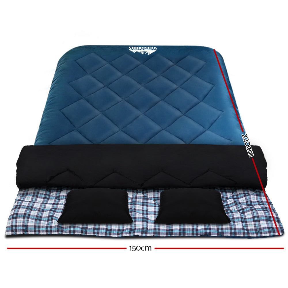 Weisshorn Sleeping Bag Double Pillow Thermal Camping Hiking Tent Blue -10&deg;C SB-ENV-Q-NA