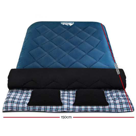 Weisshorn Sleeping Bag Double Pillow Thermal Camping Hiking Tent Blue -10&deg;C SB-ENV-Q-NA