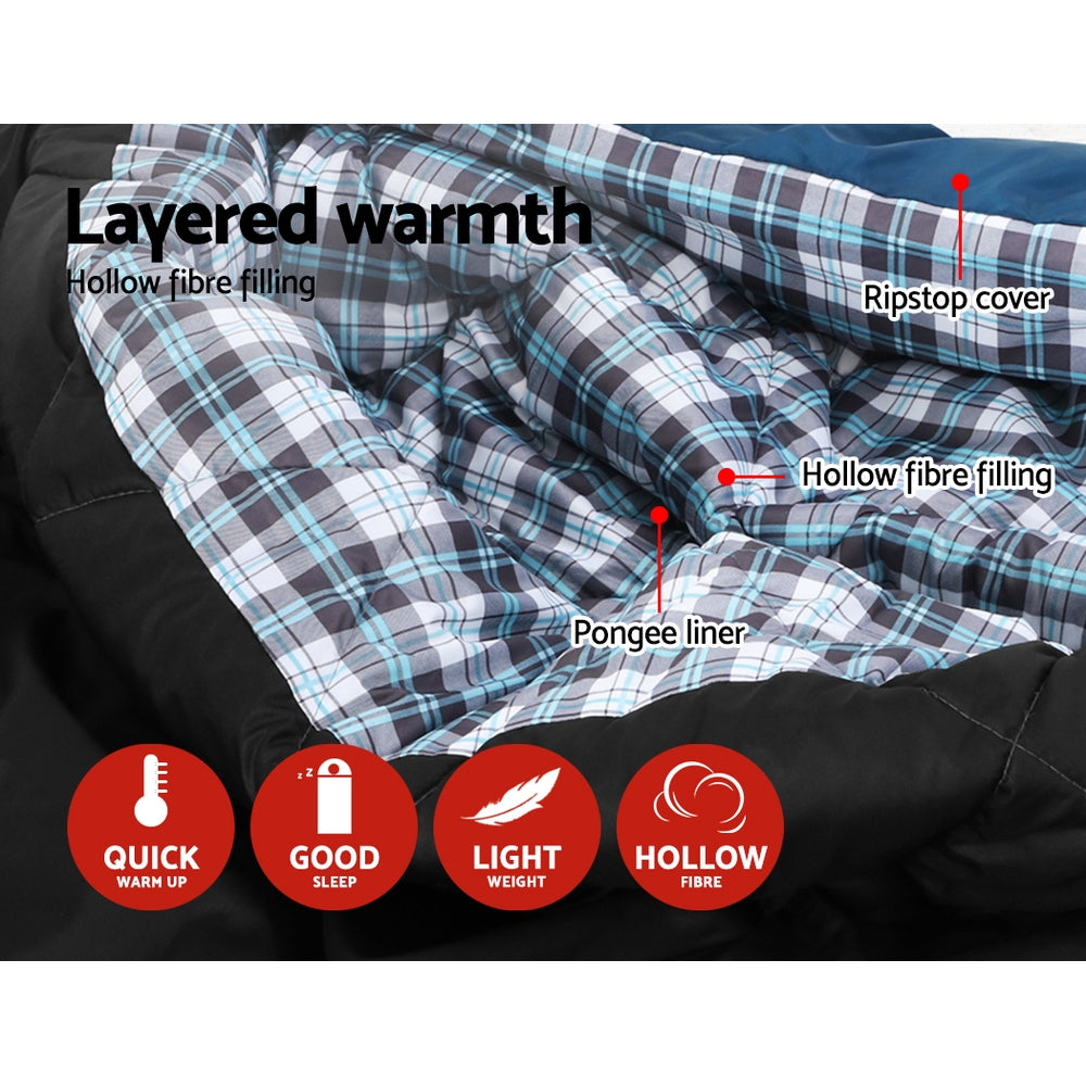 Weisshorn Sleeping Bag Double Pillow Thermal Camping Hiking Tent Blue -10&deg;C SB-ENV-Q-NA