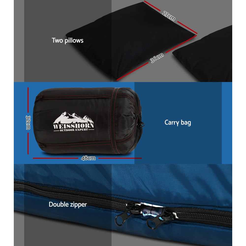 Weisshorn Sleeping Bag Double Pillow Thermal Camping Hiking Tent Blue -10&deg;C SB-ENV-Q-NA