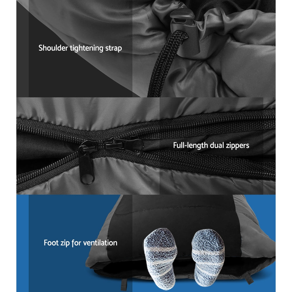 Weisshorn Sleeping Bag Single Thermal Camping Hiking Tent Black -20 degrees C SB-ENV-S-80-BK