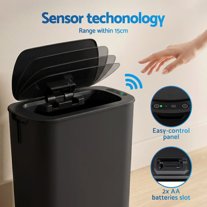 Devanti Automatic Trash Bin 2PCS with Lid 11L Motion Sensor Kitchen Bin Touchless Garbage Can Modern Black SB-F-11L-BKX2