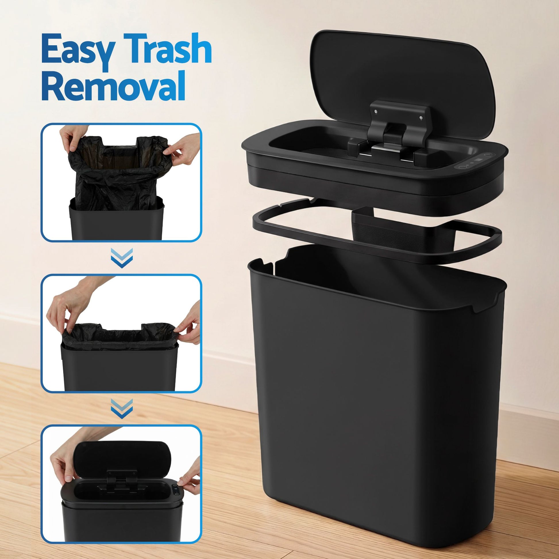 Devanti Automatic Trash Bin 2PCS with Lid 11L Motion Sensor Kitchen Bin Touchless Garbage Can Modern Black SB-F-11L-BKX2