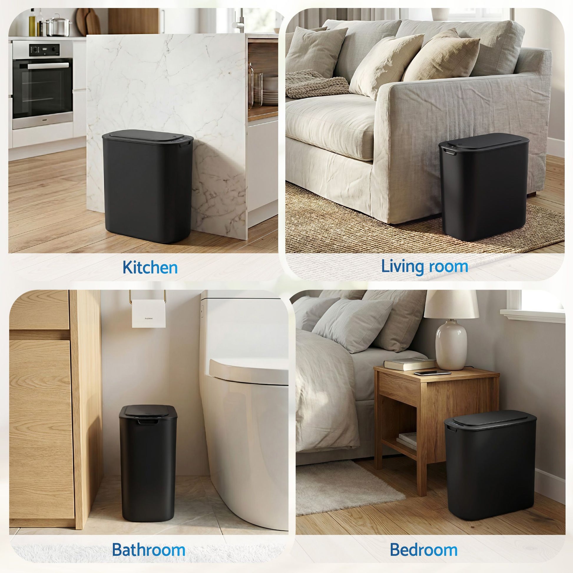 Devanti Automatic Trash Bin 2PCS with Lid 11L Motion Sensor Kitchen Bin Touchless Garbage Can Modern Black SB-F-11L-BKX2