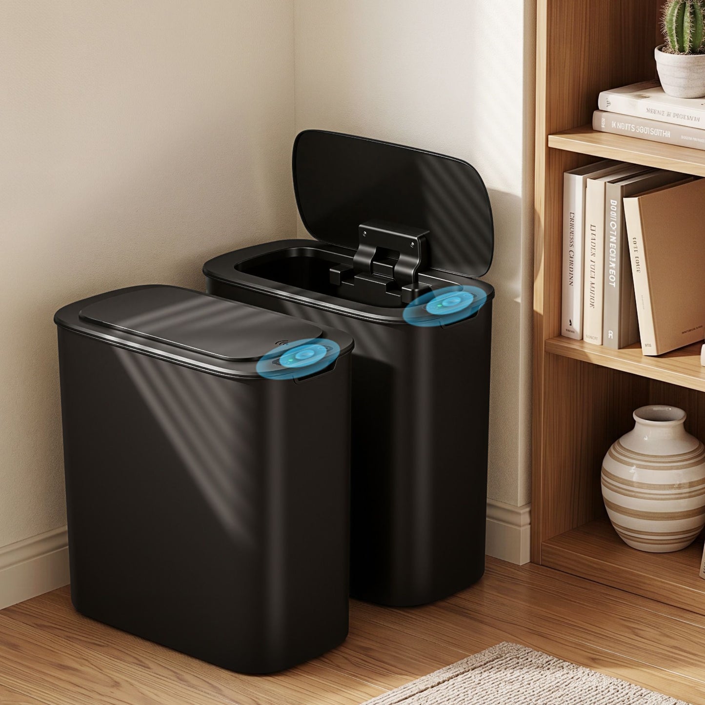 Devanti Automatic Trash Bin 2PCS with Lid 11L Motion Sensor Kitchen Bin Touchless Garbage Can Modern Black SB-F-11L-BKX2