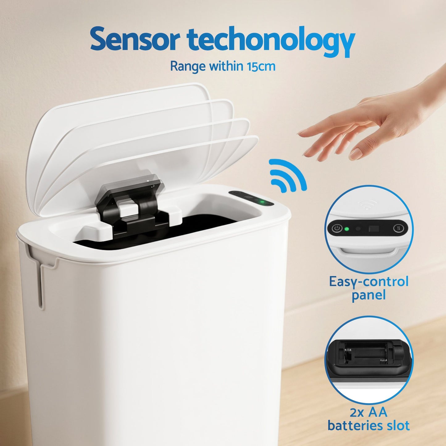 Devanti Automatic Trash Bin 2PCS with Lid 11L Motion Sensor Kitchen Bin Touchless Garbage Can Modern White SB-F-11L-WHX2