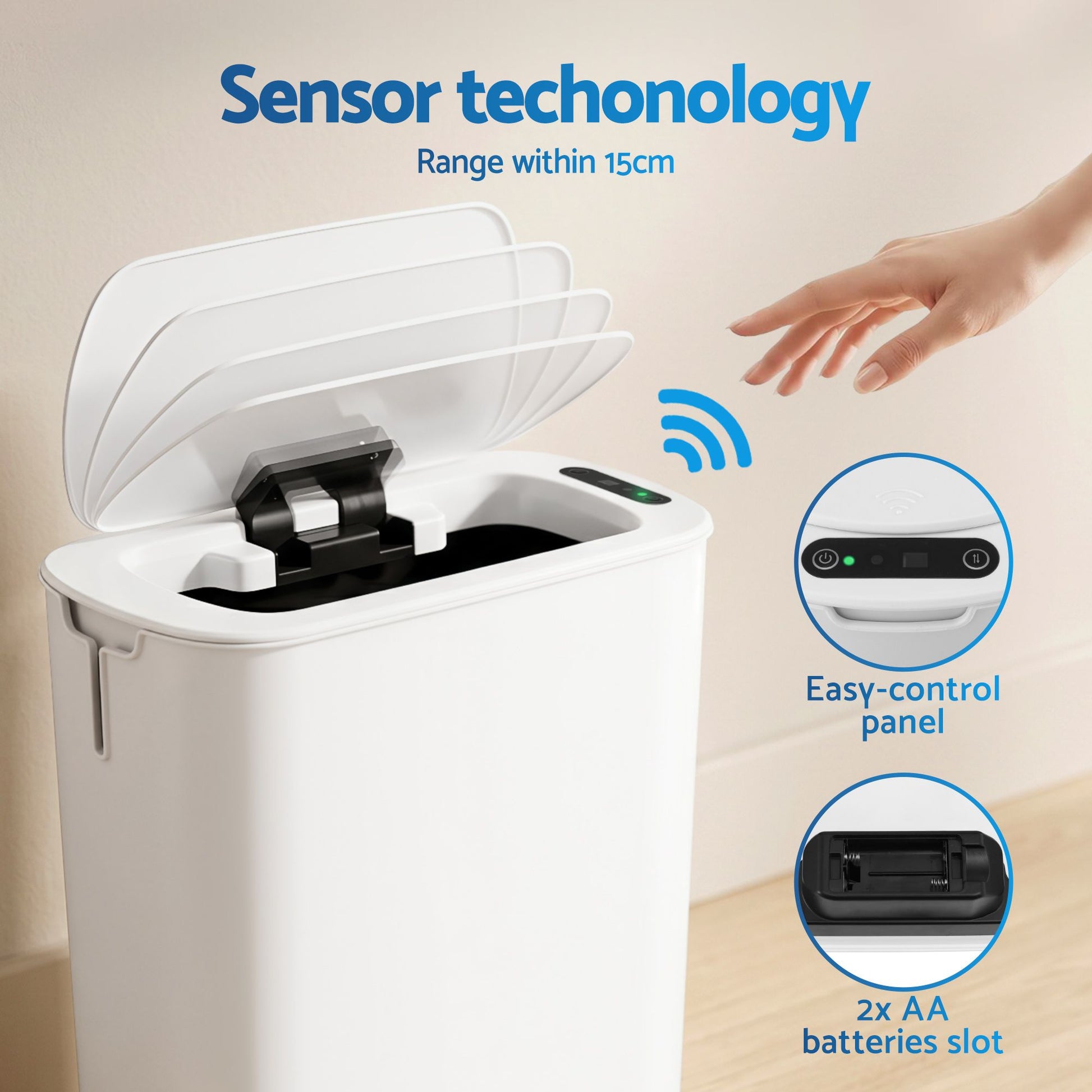 Devanti Automatic Trash Bin 2PCS with Lid 11L Motion Sensor Kitchen Bin Touchless Garbage Can Modern White SB-F-11L-WHX2