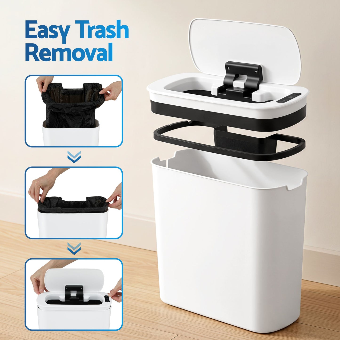 Devanti Automatic Trash Bin 2PCS with Lid 11L Motion Sensor Kitchen Bin Touchless Garbage Can Modern White SB-F-11L-WHX2