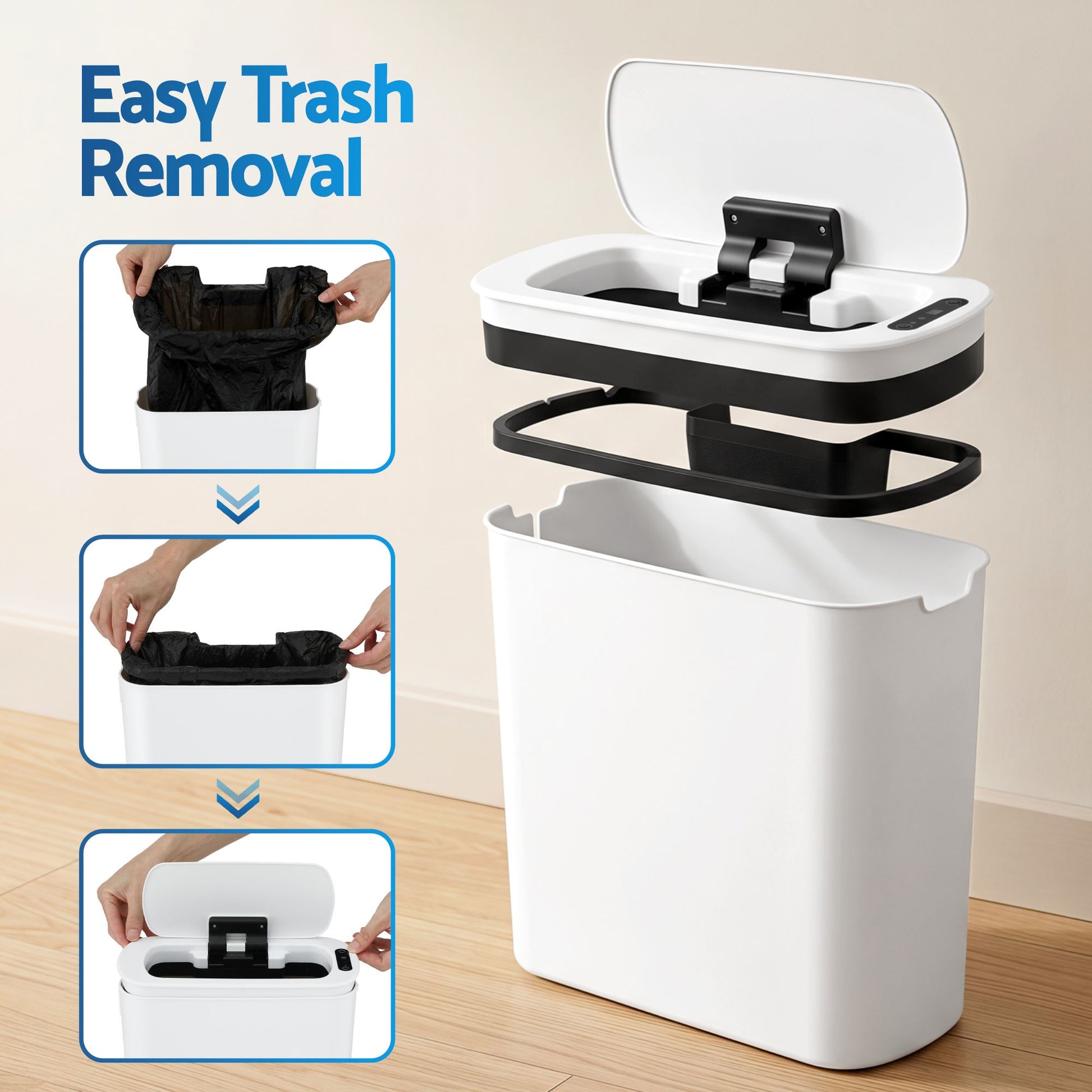 Devanti Automatic Trash Bin 2PCS with Lid 11L Motion Sensor Kitchen Bin Touchless Garbage Can Modern White SB-F-11L-WHX2