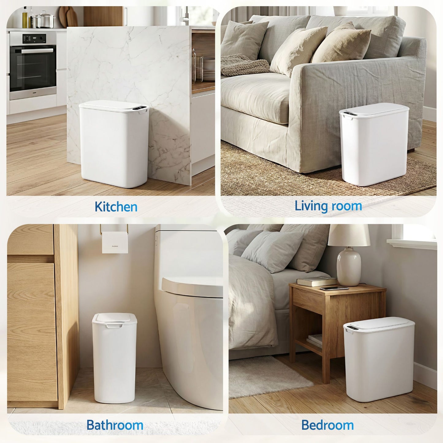 Devanti Automatic Trash Bin 2PCS with Lid 11L Motion Sensor Kitchen Bin Touchless Garbage Can Modern White SB-F-11L-WHX2