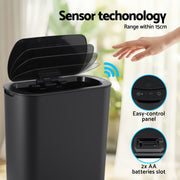 Devanti Automatic Trash Bin with Lid 21L Motion Sensor Kitchen Bin Touchless Garbage Can Modern Black Plastic SB-F-25L-BK