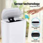 Devanti Automatic Trash Bin with Lid 21L Motion Sensor Kitchen Bin Touchless Garbage Can Plastic Slim Rubbish SB-F-25L-WH