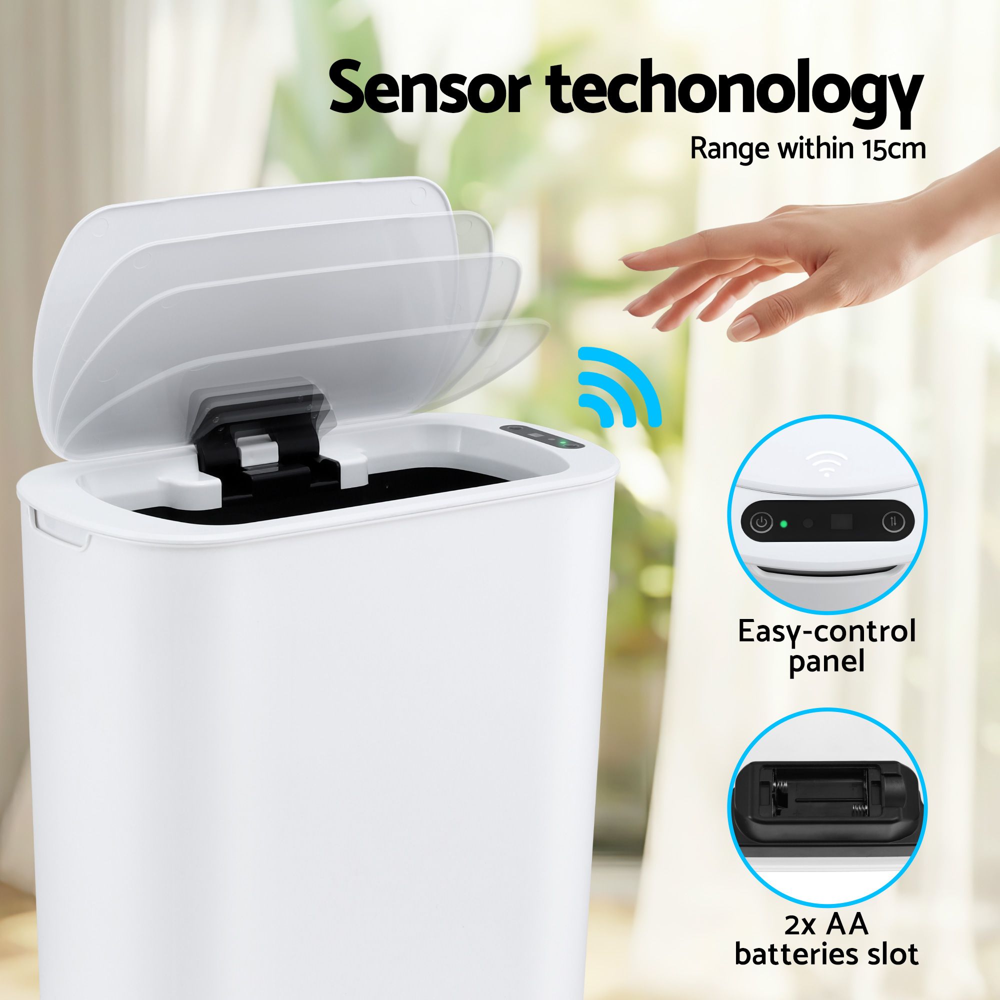 Devanti Automatic Trash Bin with Lid 21L Motion Sensor Kitchen Bin Touchless Garbage Can Plastic Slim Rubbish SB-F-25L-WH