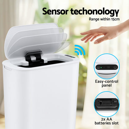 Devanti Automatic Trash Bin with Lid 21L Motion Sensor Kitchen Bin Touchless Garbage Can Plastic Slim Rubbish SB-F-25L-WH