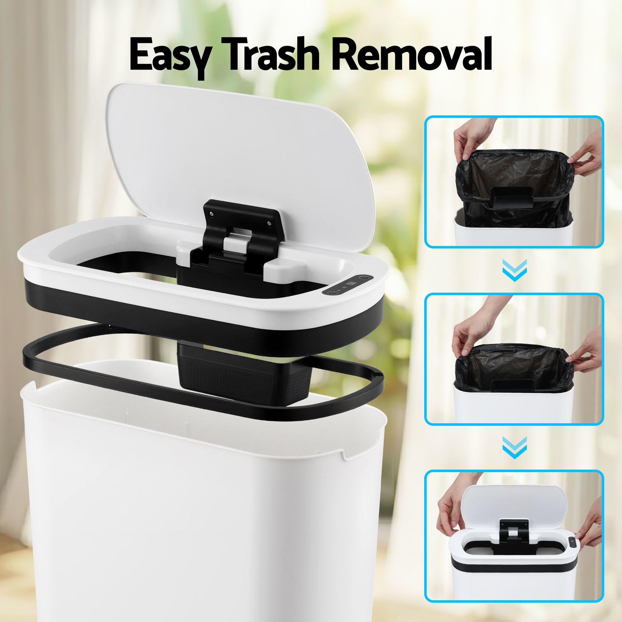 Devanti Automatic Trash Bin with Lid 21L Motion Sensor Kitchen Bin Touchless Garbage Can Plastic Slim Rubbish SB-F-25L-WH