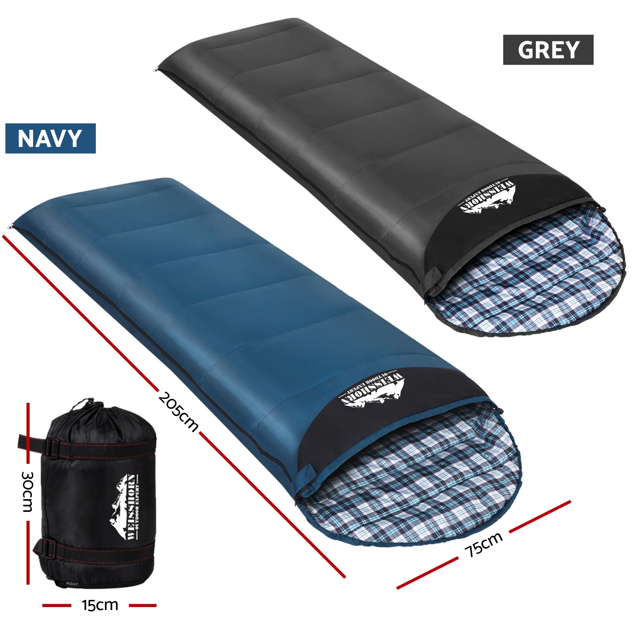 Weisshorn Sleeping Bag Set of 2 Single Thermal Camping Hiking Tent 0 degrees C SB-MICRO-GRNA