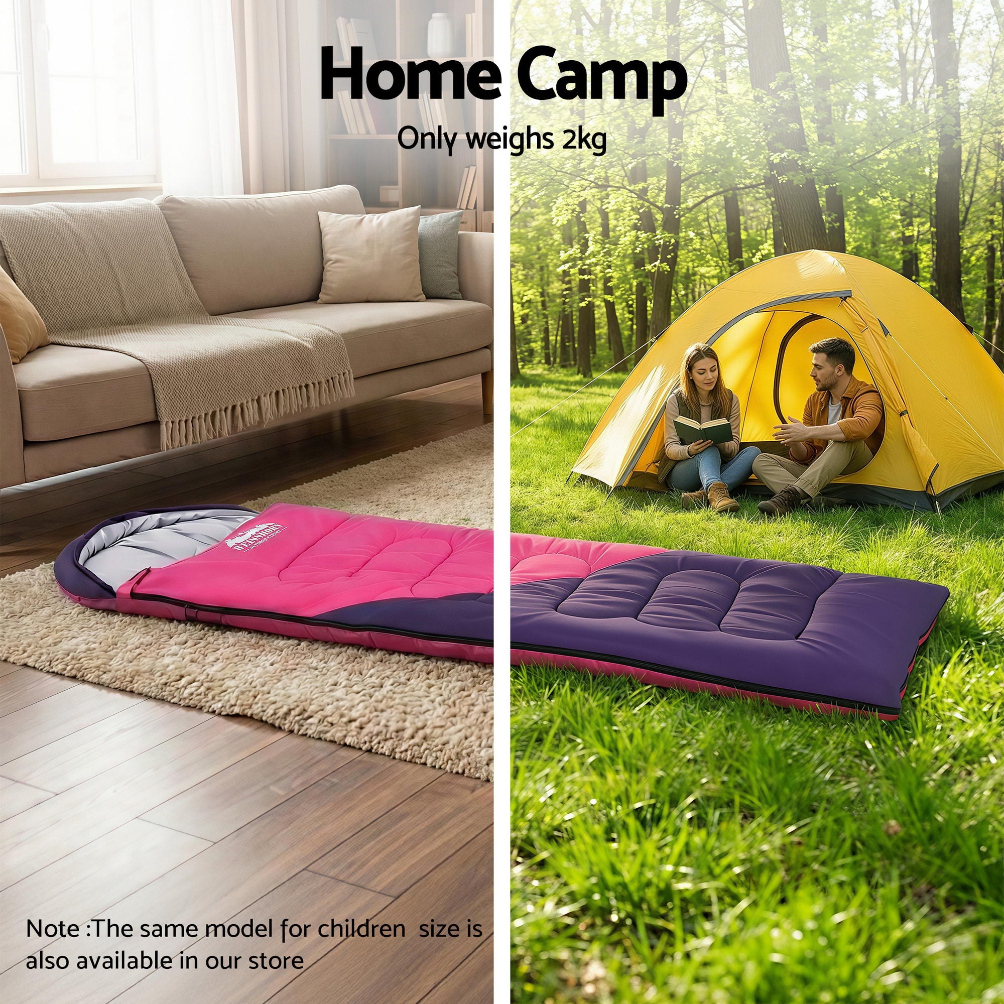 Weisshorn Sleeping Bag Single 213cm Thermal Camping Hiking Pink SB-S-CURVE-PK