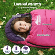 Weisshorn Sleeping Bag Single 213cm Thermal Camping Hiking Pink SB-S-CURVE-PK