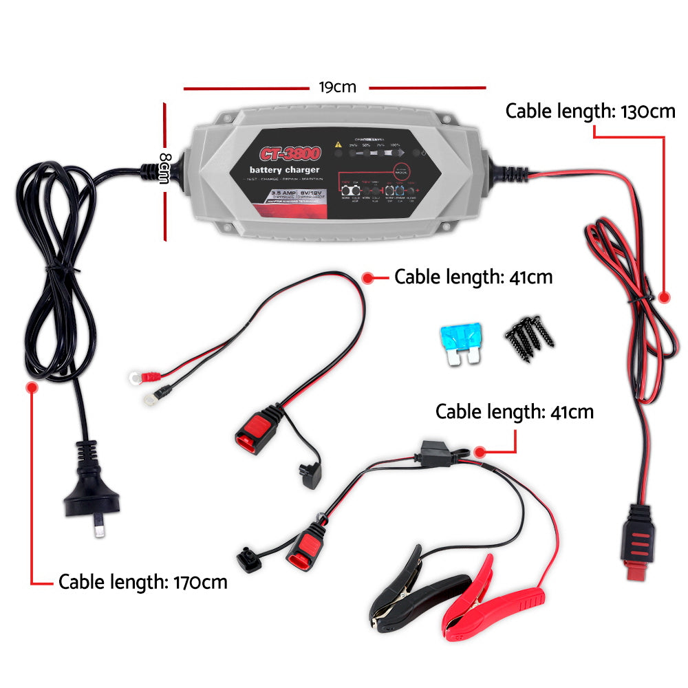 12V Automatic Car Battery Charger 6V 3.5Amp Vehicle Truck Chargers AGM SBC-CT-3800
