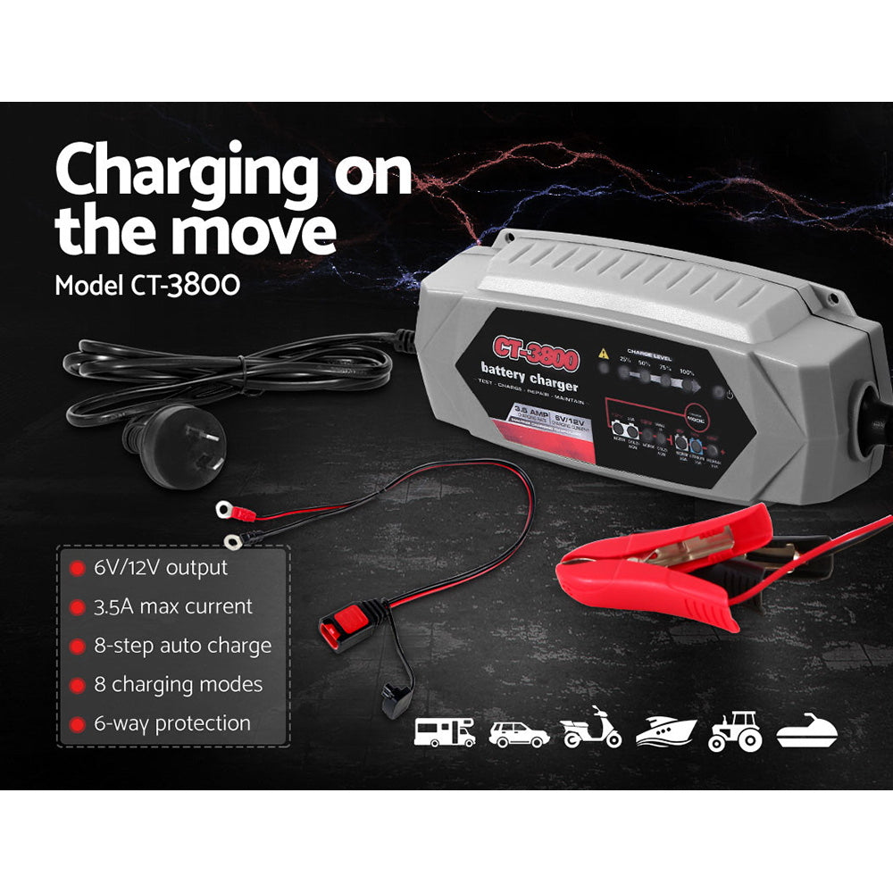12V Automatic Car Battery Charger 6V 3.5Amp Vehicle Truck Chargers AGM SBC-CT-3800