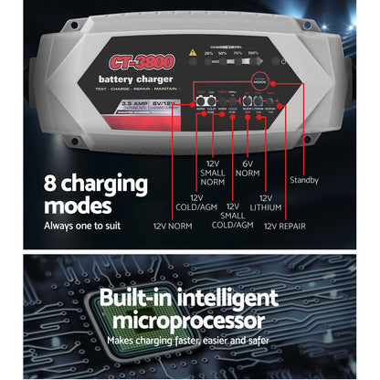 12V Automatic Car Battery Charger 6V 3.5Amp Vehicle Truck Chargers AGM SBC-CT-3800
