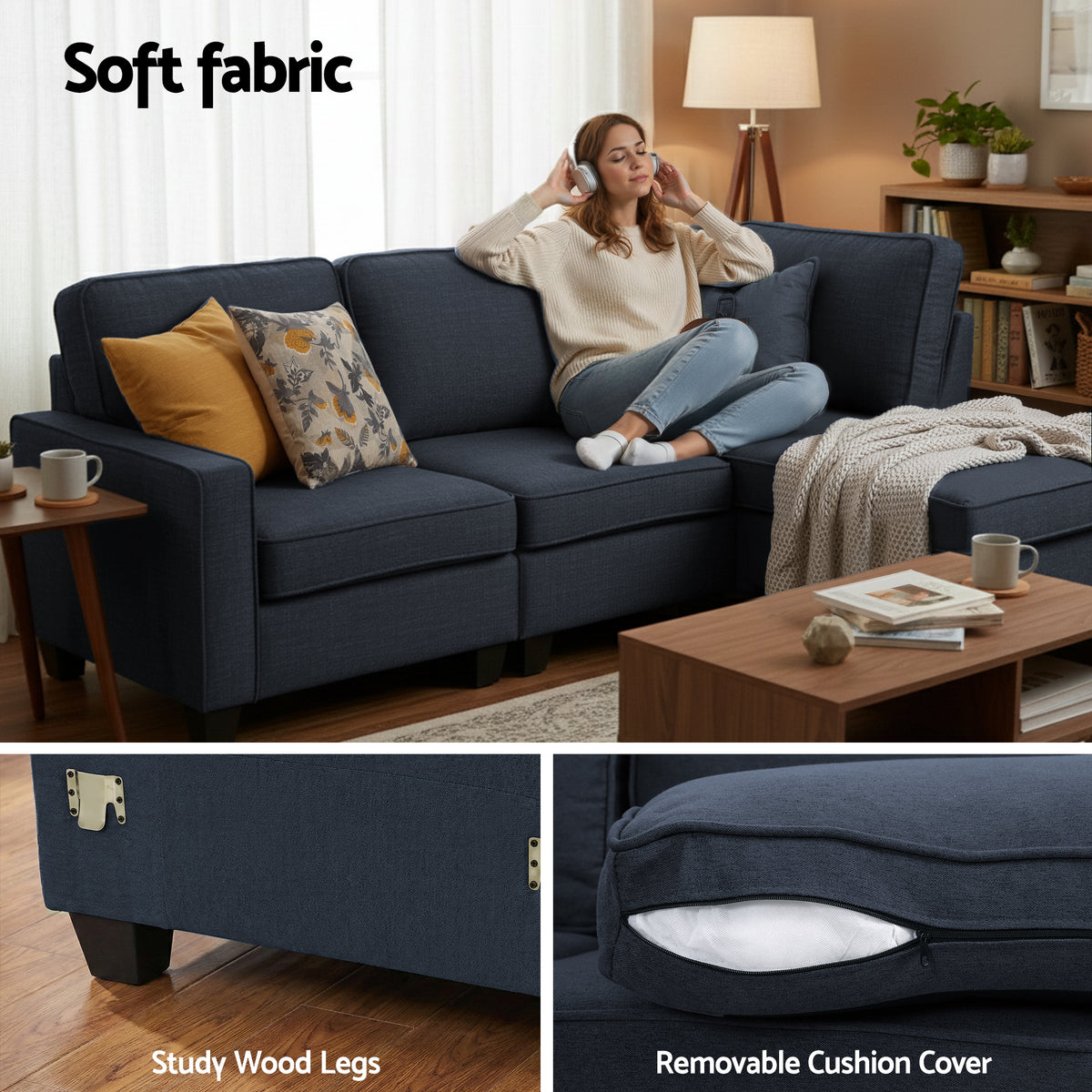 Artiss Modular Sofa Chaise Set 4-seater Dark Grey SBED-C-EP05-DA-GY-ABCE