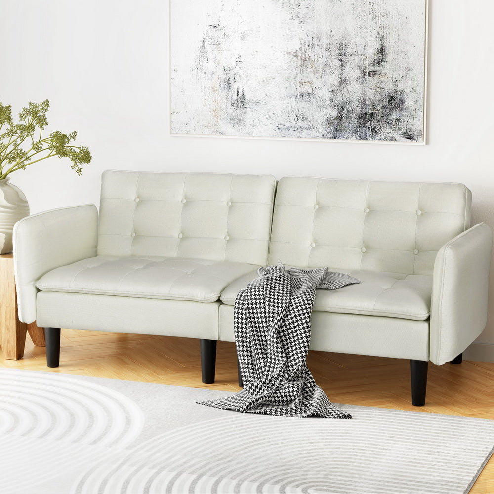 Artiss Sofa Bed 3 Seater Tufted Faux Linen Beige SBED-E-FA-01-BG-AB