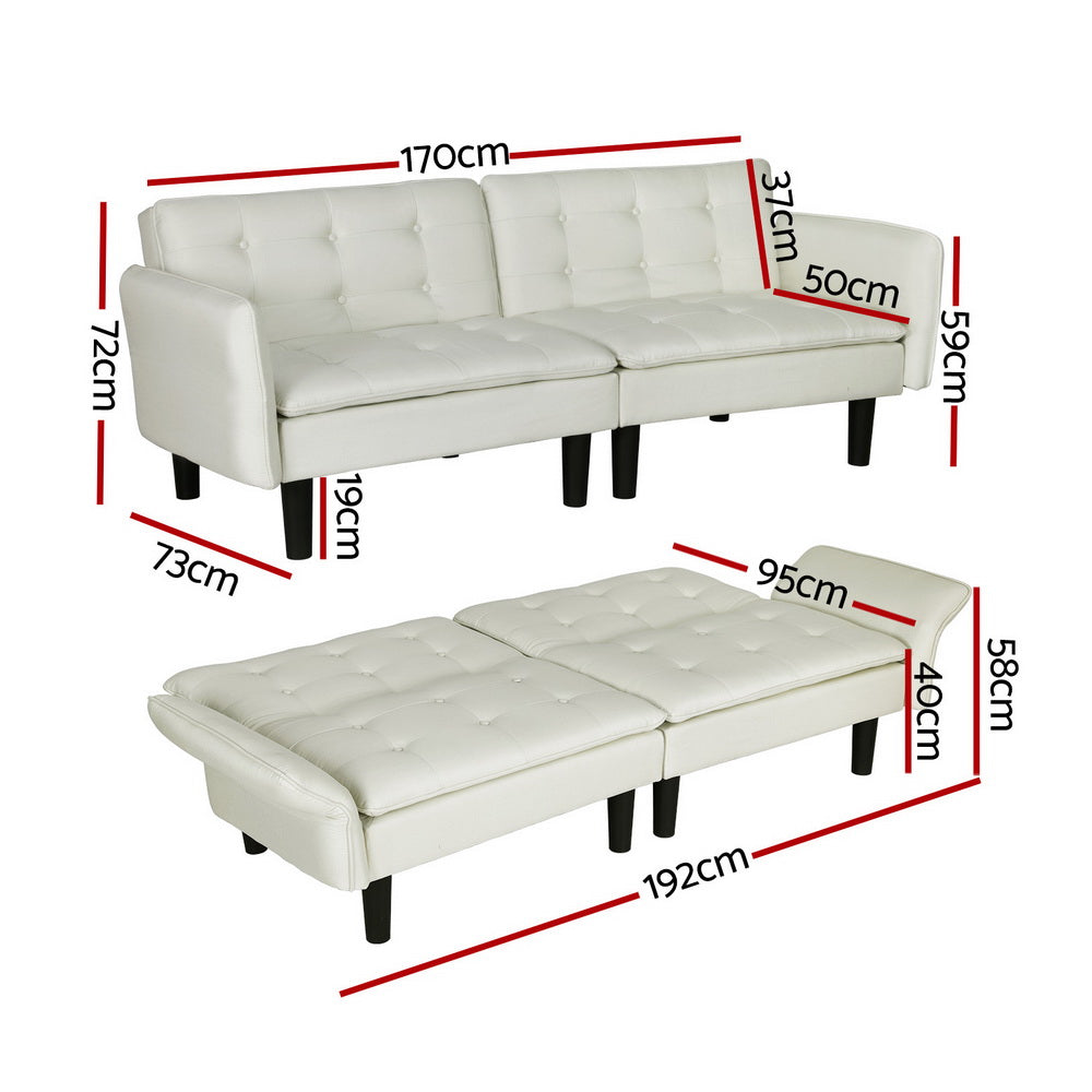 Artiss Sofa Bed 3 Seater Tufted Faux Linen Beige SBED-E-FA-01-BG-AB