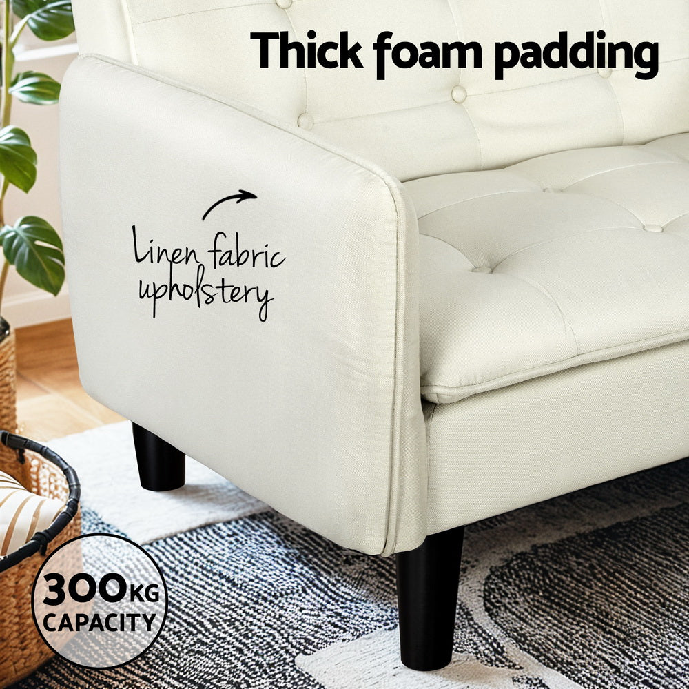 Artiss Sofa Bed 3 Seater Tufted Faux Linen Beige SBED-E-FA-01-BG-AB