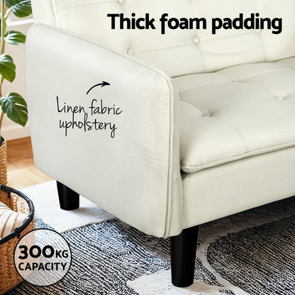 Artiss Sofa Bed 3 Seater Tufted Faux Linen Beige SBED-E-FA-01-BG-AB