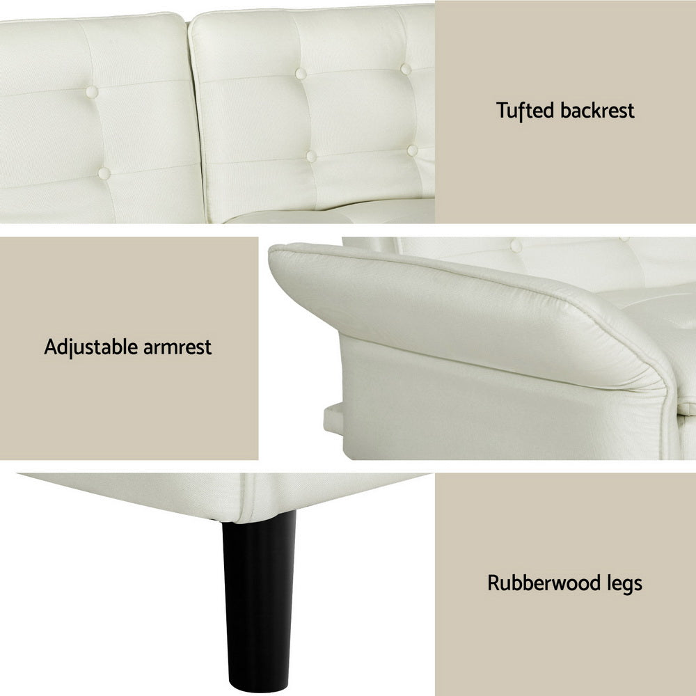 Artiss Sofa Bed 3 Seater Tufted Faux Linen Beige SBED-E-FA-01-BG-AB