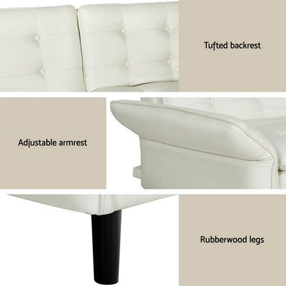 Artiss Sofa Bed 3 Seater Tufted Faux Linen Beige SBED-E-FA-01-BG-AB