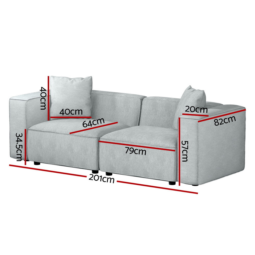 Artiss Modular Sofa Chaise Set 2-Seater Grey SBED-E-FA-02-2S-GY