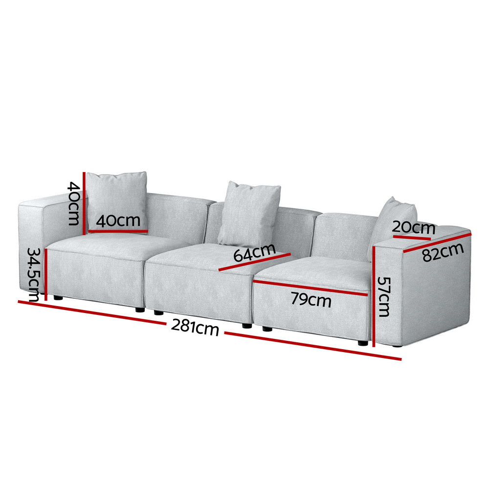 Artiss Modular Sofa Chaise Set 3-Seater Grey SBED-E-FA-02-3S-GY