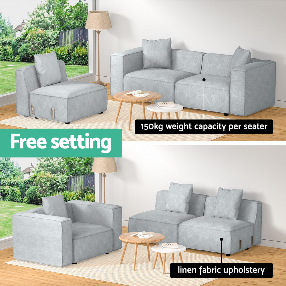 Artiss Modular Sofa Chaise Set 3-Seater Grey SBED-E-FA-02-3S-GY