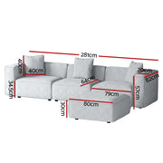 Artiss Modular Sofa Chaise Set 4-Seater Grey SBED-E-FA-02-4S-GY