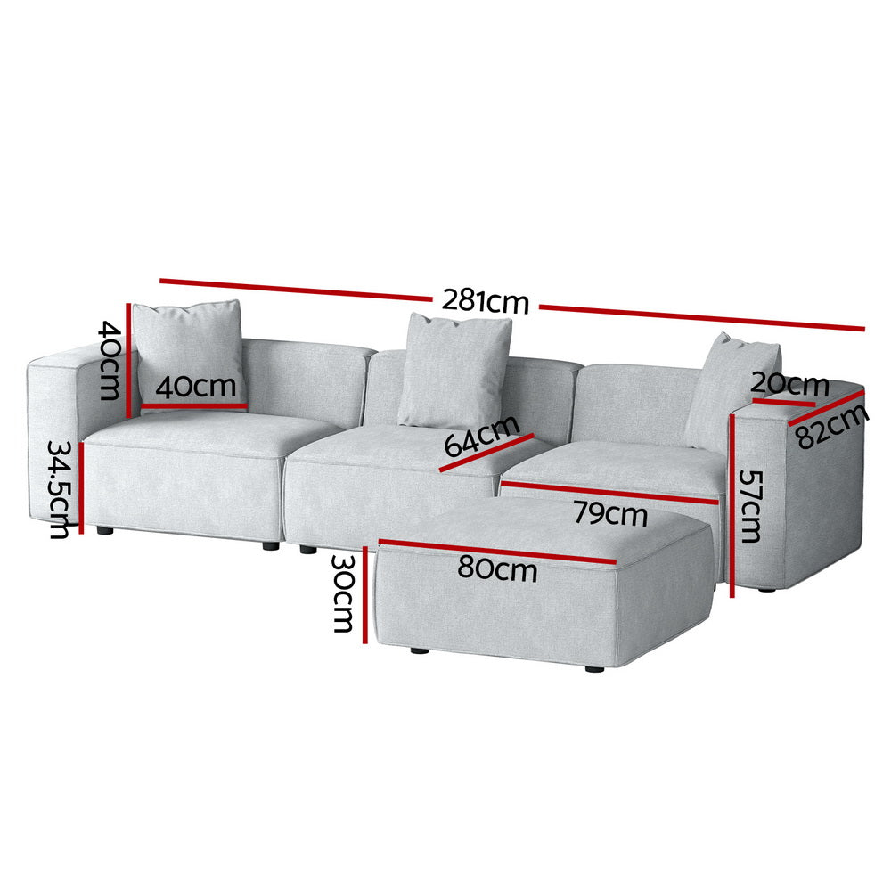 Artiss Modular Sofa Chaise Set 4-Seater Grey SBED-E-FA-02-4S-GY