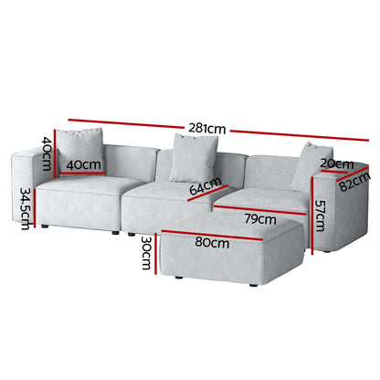 Artiss Modular Sofa Chaise Set 4-Seater Grey SBED-E-FA-02-4S-GY